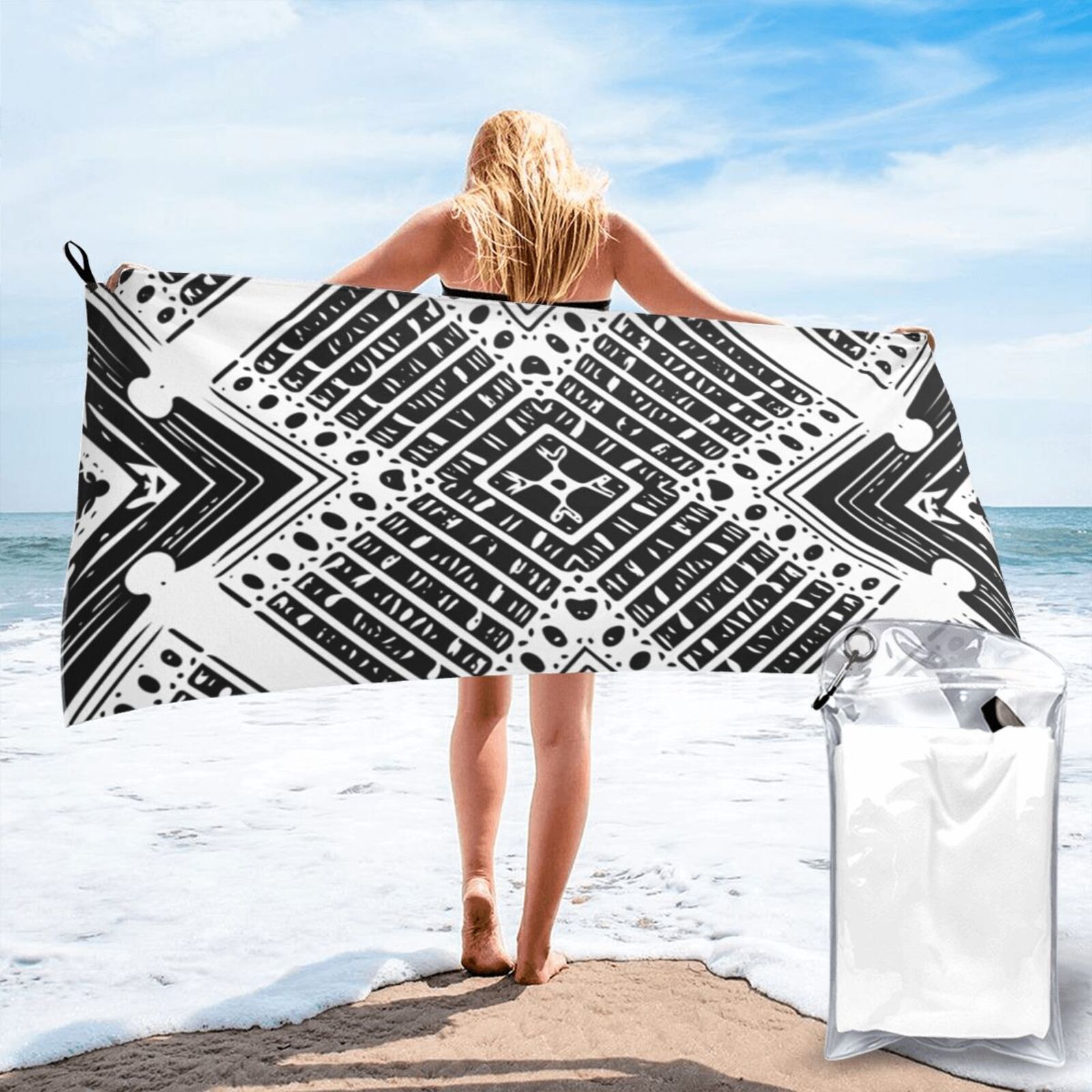 ZNDUO Bath Towel, Black Line Texture Pattern Oversized Quick Dry Bath Towel  Beach Towel - 31.5x63 